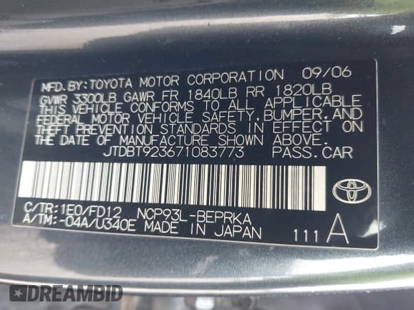 ✅ 2007 Toyota Yaris • VIN: JTDBT923671083773 • Лот: 42813406. Опубликован ранее на IAAI с пробегом 69 090 миль. Бесплатный доступ к архиву аукционных продаж из США и подробный отчёт об истории автомобиля на DreamBid. Изображение 9.