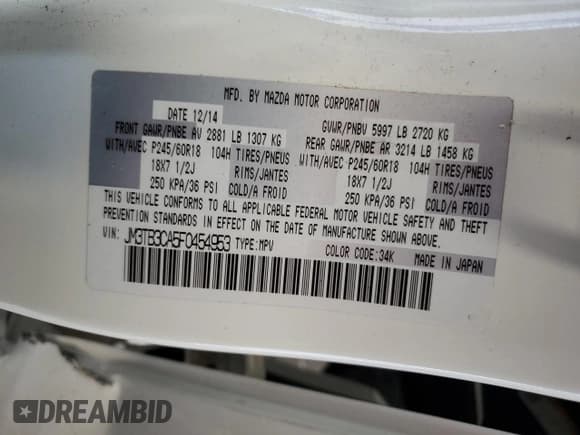 ✅ 2015 Mazda CX-9 Touring • VIN: JM3TB3CA5F0454953 • Lot: 71623405. Wystawiony na Copart z przebiegiem Nie podano. Bezpłatny archiwum sprzedaży aukcyjnych z USA i szczegółowy raport historii pojazdu na DreamBid. Zdjęcie 14.