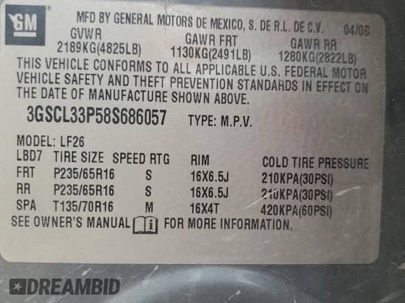 2008 Saturn VUE XE z VIN 3GSCL33P58S686057, wystawiony jako Copart lot #42796445 z przebiegiem Nie podano mil oraz Szkoda całkowita • Salvage title. Historia ofert i sprzedaży dostępna na DreamBid. Obrazek 13.