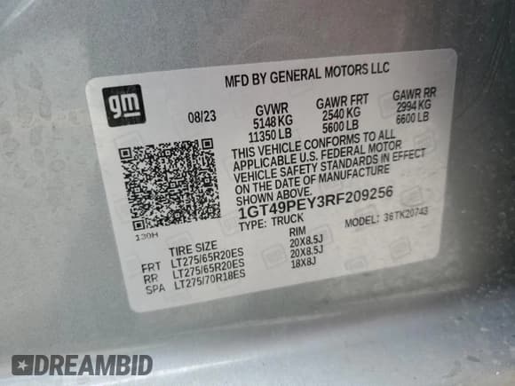 ✅ 2024 GMC Sierra 2500HD AT4 • VIN: 1GT49PEY3RF209256 • Lot: 70289975. Listed on Copart with Not provided. Free auction sales archive from the USA and detailed vehicle history report at DreamBid. Image 12.