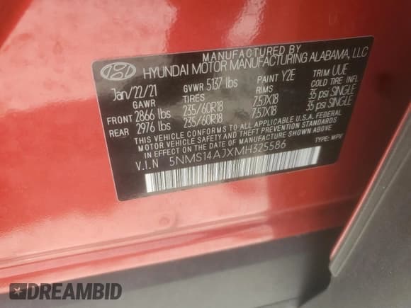 ✅ 2021 Hyundai Santa Fe SE • VIN: 5NMS14AJXMH325586 • Lot: 83806565. Wystawiony na Copart z przebiegiem 74 876 mil. Bezpłatny archiwum sprzedaży aukcyjnych z USA i szczegółowy raport historii pojazdu na DreamBid. Zdjęcie 12.