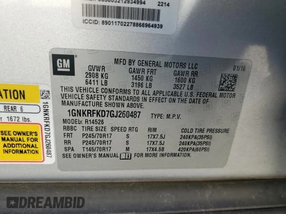 ✅ 2016 Chevrolet Traverse LS • VIN: 1GNKRFKD7GJ260487 • Lot: 82049955. Wystawiony na Copart z przebiegiem 120 661 mil. Bezpłatny archiwum sprzedaży aukcyjnych z USA i szczegółowy raport historii pojazdu na DreamBid. Zdjęcie 14.