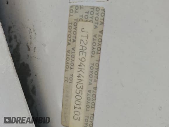 ✅ 1992 Toyota Corolla • VIN: JT2AE94K4N3500103 • Lot: 93150605. Wystawiony na Copart z przebiegiem 330 269 mil. Bezpłatny archiwum sprzedaży aukcyjnych z USA i szczegółowy raport historii pojazdu na DreamBid. Zdjęcie 12.