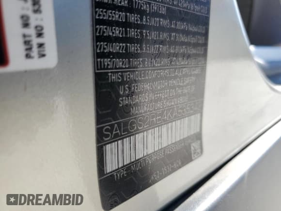 ✅ 2019 Land Rover Range Rover • VIN: SALGS2RE4KA535342 • Lot: 48017975. Listed on Copart with 62,133 mi. Free auction sales archive from the USA and detailed vehicle history report at DreamBid. Image 12.