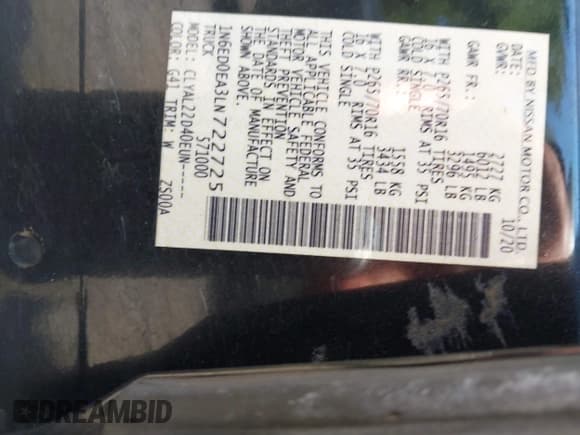 ✅ 2020 Nissan Frontier SV • VIN: 1N6ED0EA3LN722725 • Lot: 42754974. Listed on IAAI with 99,344 mi. Free auction sales archive from the USA and detailed vehicle history report at DreamBid. Image 9.