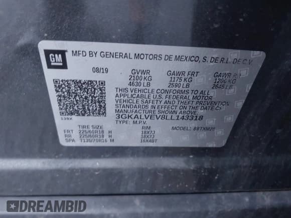 ✅ 2020 GMC Terrain SLT • VIN: 3GKALVEV8LL143318 • Lot: 42835265. Listed on IAAI with 79,458 mi. Free auction sales archive from the USA and detailed vehicle history report at DreamBid. Image 9.