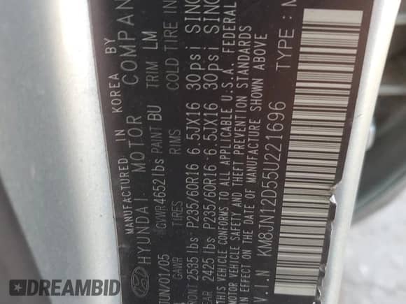 2005 Hyundai Tucson GLS с VIN KM8JN12D55U221696, выставлен на аукционе Copart как лот 85895004 с пробегом 150 723 миль миль и Чистый • Clean title. История ставок и продаж доступна на DreamBid. Изображение 12.