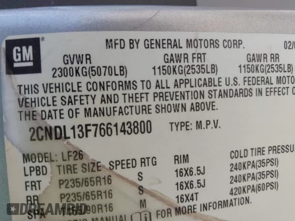 ✅ 2006 Chevrolet Equinox LS • VIN: 2CNDL13F766143800 • Лот: 42393590. Опубликован ранее на IAAI с пробегом 215 956 миль. Бесплатный доступ к архиву аукционных продаж из США и подробный отчёт об истории автомобиля на DreamBid. Изображение 9.