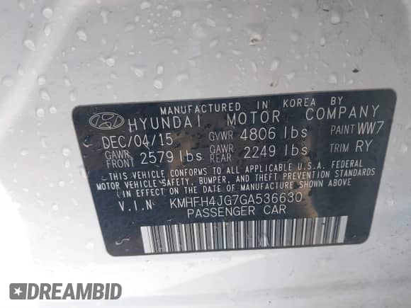 2016 Hyundai Azera Limited с VIN KMHFH4JG7GA536630, выставлен на аукционе IAAI как лот 41444129 с пробегом 128 309 миль миль и . История ставок и продаж доступна на DreamBid. Изображение 9.