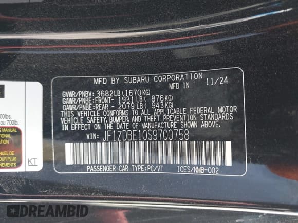 ✅ 2025 Subaru BRZ Limited • VIN: JF1ZDBE10S9700758 • Lot: 42131346. Listed on IAAI with 1,867 mi. Free auction sales archive from the USA and detailed vehicle history report at DreamBid. Image 9.