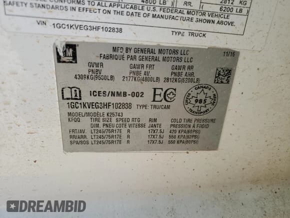 ✅ 2017 Chevrolet Silverado 2500HD LT • VIN: 1GC1KVEG3HF102838 • Лот: 90670405. Опубликован ранее на Copart с пробегом 117 870 миль. Бесплатный доступ к архиву аукционных продаж из США и подробный отчёт об истории автомобиля на DreamBid. Изображение 12.
