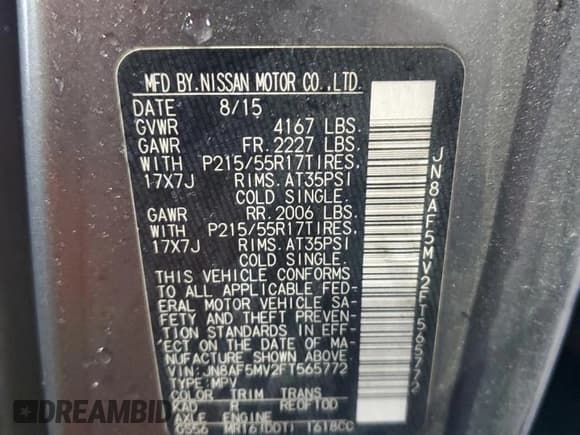 ✅ 2015 Nissan Juke SL • VIN: JN8AF5MV2FT565772 • Lot: 85268695. Listed on Copart with 74,072 mi. Free auction sales archive from the USA and detailed vehicle history report at DreamBid. Image 12.