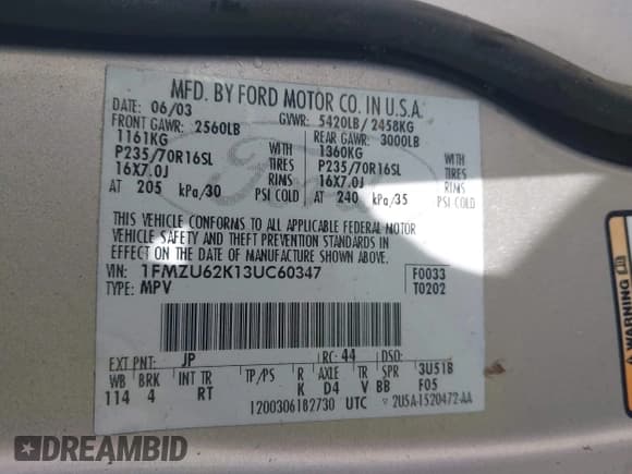 ✅ 2003 Ford Explorer XLS • VIN: 1FMZU62K13UC60347 • Lot: 43107932. Listed on IAAI with 102,385 mi. Free auction sales archive from the USA and detailed vehicle history report at DreamBid. Image 9.