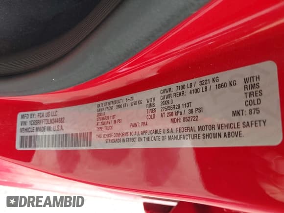 ✅ 2020 Ram 1500 Big Horn • VIN: 1C6SRFFT3LN344682 • Lot: 43356341. Listed on IAAI with 78,362 mi. Free auction sales archive from the USA and detailed vehicle history report at DreamBid. Image 9.