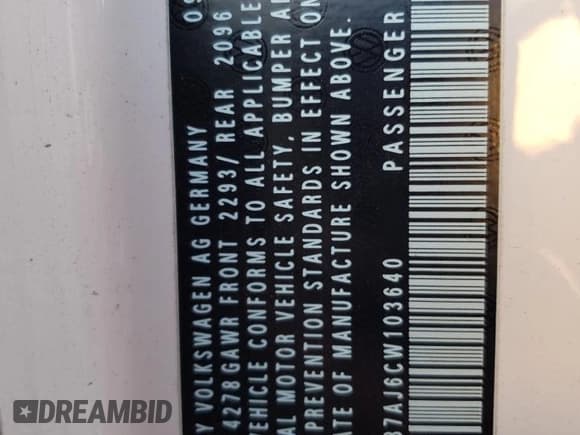 ✅ 2012 Volkswagen Golf • VIN: WVWBB7AJ6CW103640 • Lot: 84014335. Listed on Copart with 133,625 mi. Free auction sales archive from the USA and detailed vehicle history report at DreamBid. Image 12.