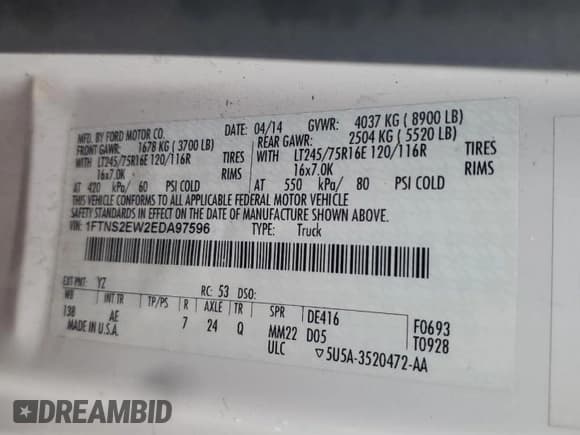 ✅ 2014 Ford Econoline Cargo Commercial • VIN: 1FTNS2EW2EDA97596 • Lot: 54776635. Listed on Copart with 54,236 mi. Free auction sales archive from the USA and detailed vehicle history report at DreamBid. Image 13.