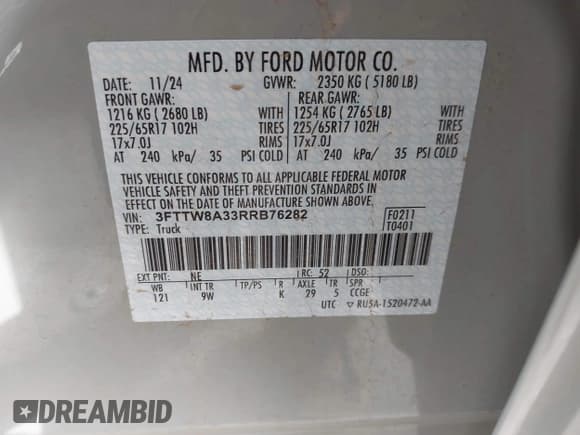 ✅ 2024 Ford Maverick XL • VIN: 3FTTW8A33RRB76282 • Лот: 43353103. Опубликован ранее на IAAI с пробегом 21 703 миль. Бесплатный доступ к архиву аукционных продаж из США и подробный отчёт об истории автомобиля на DreamBid. Изображение 9.