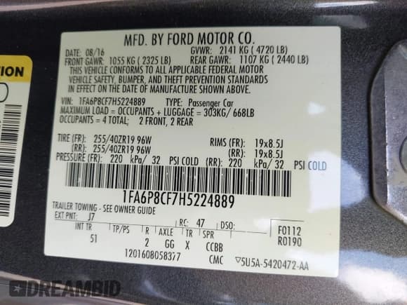 ✅ 2017 Ford Mustang GT • VIN: 1FA6P8CF7H5224889 • Lot: 42142491. Listed on IAAI with 76,102 mi. Free auction sales archive from the USA and detailed vehicle history report at DreamBid. Image 9.