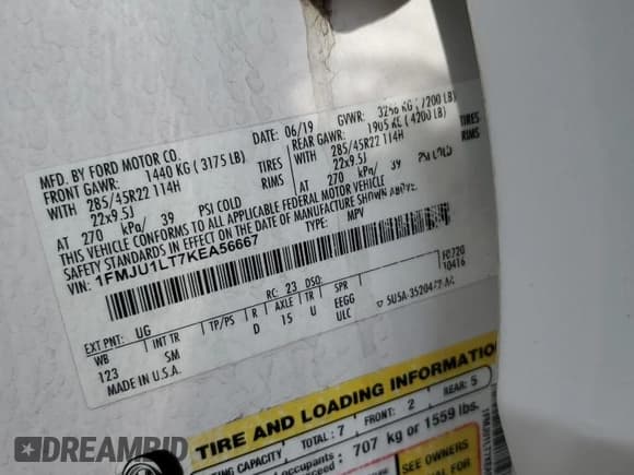 ✅ 2019 Ford Expedition Platinum • VIN: 1FMJU1LT7KEA56667 • Lot: 66931945. Wystawiony na Copart z przebiegiem 164 581 mil. Bezpłatny archiwum sprzedaży aukcyjnych z USA i szczegółowy raport historii pojazdu na DreamBid. Zdjęcie 13.