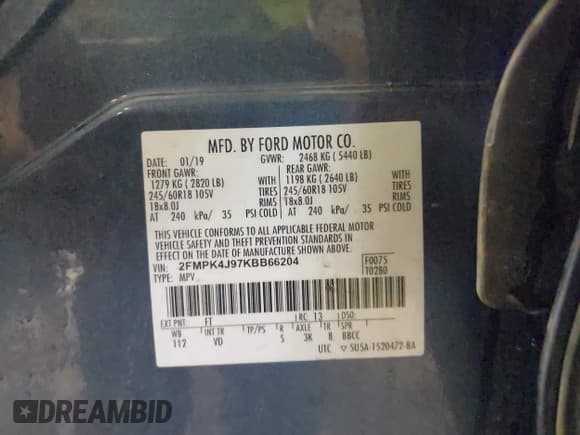 ✅ 2019 Ford Edge SEL • VIN: 2FMPK4J97KBB66204 • Lot: 42349032. Listed on IAAI with 81,902 mi. Free auction sales archive from the USA and detailed vehicle history report at DreamBid. Image 9.