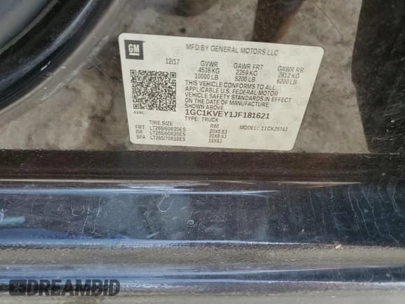 ✅ 2018 Chevrolet Silverado 2500HD LT • VIN: 1GC1KVEY1JF181621 • Lot: 65337615. Listed on Copart with 149,074 mi. Free auction sales archive from the USA and detailed vehicle history report at DreamBid. Image 12.