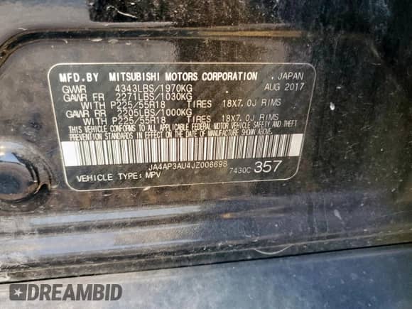 2018 Mitsubishi Outlander ES with VIN JA4AP3AU4JZ006698, listed as a Copart auction lot 72093675 with 120,397 mi miles and Salvage title. Bid and sale history available at DreamBid. Image 13.
