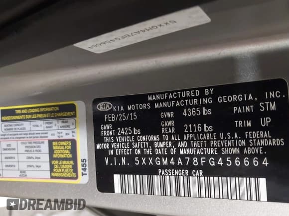 ✅ 2015 Kia Optima LX • VIN: 5XXGM4A78FG456664 • Lot: 43523603. Wystawiony na IAAI z przebiegiem 122 795 mil. Bezpłatny archiwum sprzedaży aukcyjnych z USA i szczegółowy raport historii pojazdu na DreamBid. Zdjęcie 9.