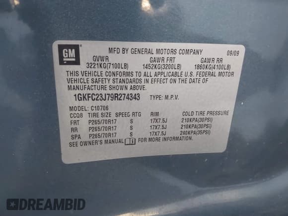 ✅ 2009 GMC Yukon • VIN: 1GKFC23J79R274343 • Lot: 43676034. Listed on IAAI with 203,877 mi. Free auction sales archive from the USA and detailed vehicle history report at DreamBid. Image 9.