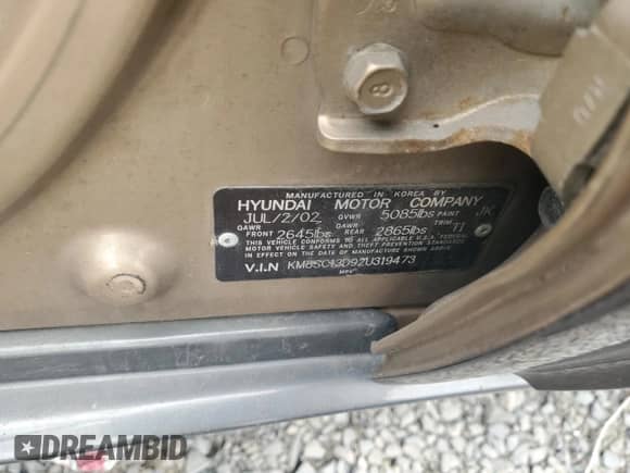 2002 Hyundai Santa Fe GLS с VIN KM8SC13D92U319473, выставлен на аукционе Copart как лот 50300365 с пробегом 112 352 миль миль и Чистый • Clean title. История ставок и продаж доступна на DreamBid. Изображение 13.