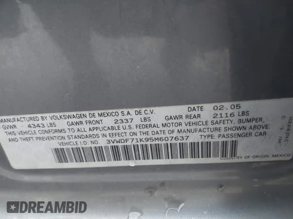 ✅ 2005 Volkswagen Jetta 2.5L • VIN: 3VWDF71K95M607637 • Лот: 42747472. Опубликован ранее на IAAI с пробегом Не указан. Бесплатный доступ к архиву аукционных продаж из США и подробный отчёт об истории автомобиля на DreamBid. Изображение 9.