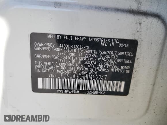 ✅ 2017 Subaru Forester • VIN: JF2SJABC5HH462247 • Лот: 70718975. Опубликован ранее на Copart с пробегом 88 809 миль. Бесплатный доступ к архиву аукционных продаж из США и подробный отчёт об истории автомобиля на DreamBid. Изображение 14.