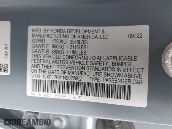 ✅ 2022 Honda Civic Sport • VIN: 19XFL2H81NE022692 • Лот: 43704680. Опубликован ранее на IAAI с пробегом 81 852 миль. Бесплатный доступ к архиву аукционных продаж из США и подробный отчёт об истории автомобиля на DreamBid. Изображение 9.