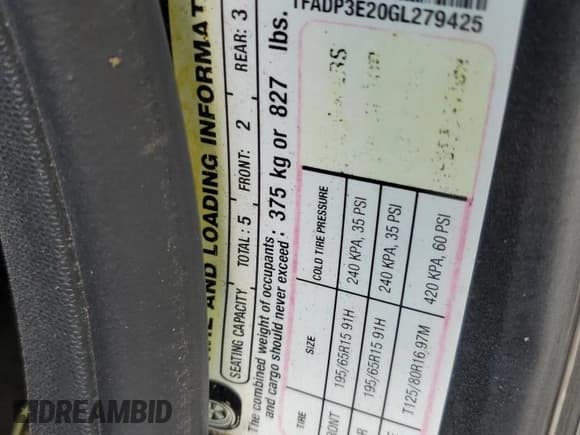 ✅ 2016 Ford Focus S • VIN: 1FADP3E20GL279425 • Lot: 69585205. Listed on Copart with 108,952 mi. Free auction sales archive from the USA and detailed vehicle history report at DreamBid. Image 12.