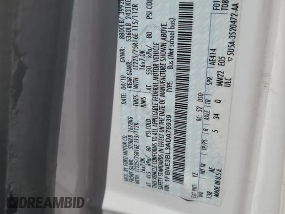 ✅ 2010 Ford Econoline Passenger XL • VIN: 1FBNE3BL3ADA76939 • Lot: 49667065. Listed on Copart with 414,433 mi. Free auction sales archive from the USA and detailed vehicle history report at DreamBid. Image 13.