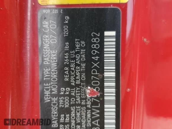 ✅ 2007 BMW 3 Series 335i • VIN: WBAWL73507PX49882 • Lot: 82295105. Wystawiony na Copart z przebiegiem 144 542 mil. Bezpłatny archiwum sprzedaży aukcyjnych z USA i szczegółowy raport historii pojazdu na DreamBid. Zdjęcie 12.