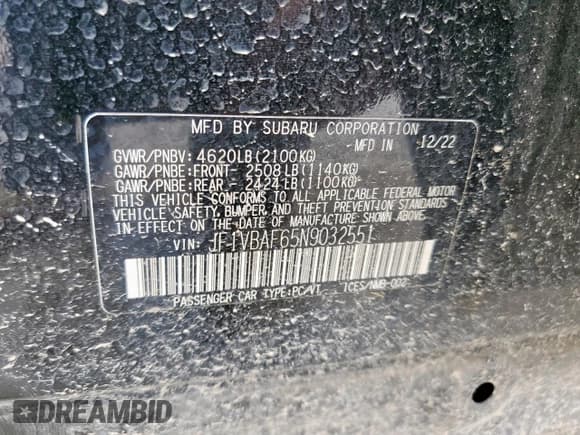 ✅ 2022 Subaru WRX Premium • VIN: JF1VBAF65N9032551 • Лот: 58152805. Опубликован ранее на Copart с пробегом 16 153 миль. Бесплатный доступ к архиву аукционных продаж из США и подробный отчёт об истории автомобиля на DreamBid. Изображение 13.