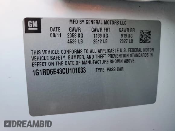 ✅ 2012 Chevrolet Volt • VIN: 1G1RD6E43CU101033 • Lot: 75210734. Wystawiony na Copart z przebiegiem 83 941 mil. Bezpłatny archiwum sprzedaży aukcyjnych z USA i szczegółowy raport historii pojazdu na DreamBid. Zdjęcie 13.