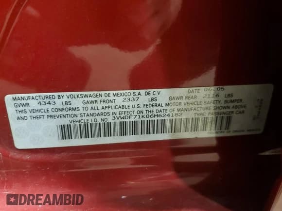 ✅ 2006 Volkswagen Jetta 2.5L • VIN: 3VWDF71K06M624182 • Lot: 86012054. Listed on Copart with 211,382 mi. Free auction sales archive from the USA and detailed vehicle history report at DreamBid. Image 13.