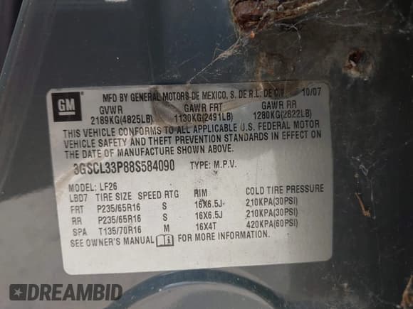 ✅ 2008 Saturn VUE XE • VIN: 3GSCL33P88S584090 • Lot: 42935923. Listed on IAAI with Not provided. Free auction sales archive from the USA and detailed vehicle history report at DreamBid. Image 9.