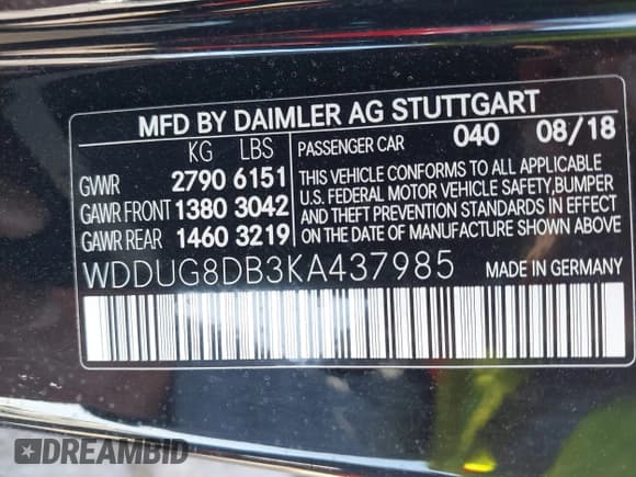 ✅ 2019 Mercedes-Benz S 560 • VIN: WDDUG8DB3KA437985 • Lot: 43620346. Listed on IAAI with 60,308 mi. Free auction sales archive from the USA and detailed vehicle history report at DreamBid. Image 9.