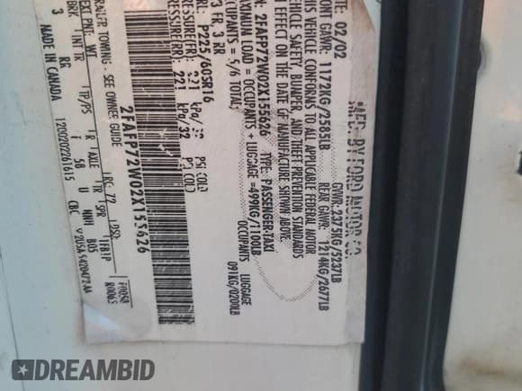 ✅ 2002 Ford Crown Victoria • VIN: 2FAFP72W02X155626 • Лот: 59521945. Опубликован ранее на Copart с пробегом 365 301 миль. Бесплатный доступ к архиву аукционных продаж из США и подробный отчёт об истории автомобиля на DreamBid. Изображение 12.