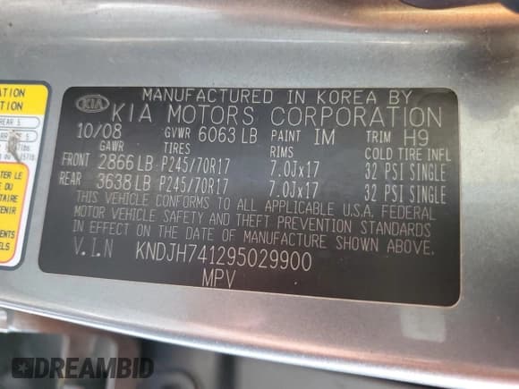 ✅ 2009 Kia Borrego EX • VIN: KNDJH741295029900 • Lot: 66734114. Listed on Copart with 134,652 mi. Free auction sales archive from the USA and detailed vehicle history report at DreamBid. Image 15.