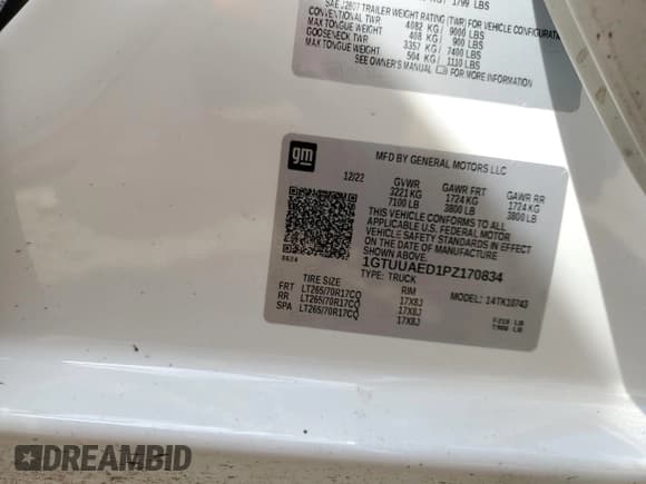 ✅ 2023 GMC Sierra 1500 Pro • VIN: 1GTUUAED1PZ170834 • Lot: 73421144. Listed on Copart with 18,638 mi. Free auction sales archive from the USA and detailed vehicle history report at DreamBid. Image 12.