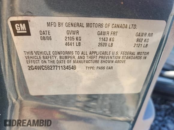 ✅ 2007 Buick LaCrosse CX • VIN: 2G4WC582771134549 • Lot: 89641085. Wystawiony na Copart z przebiegiem 98 368 mil. Bezpłatny archiwum sprzedaży aukcyjnych z USA i szczegółowy raport historii pojazdu na DreamBid. Zdjęcie 12.