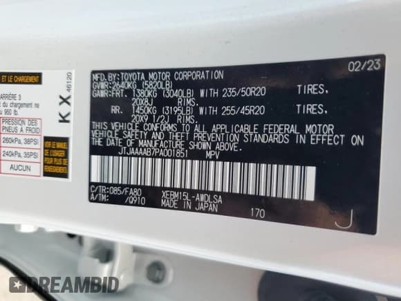 ✅ 2023 Lexus RZ 450e Premium • VIN: JTJAAAAB7PA001851 • Lot: 57144464. Listed on Copart with 3,731 mi. Free auction sales archive from the USA and detailed vehicle history report at DreamBid. Image 15.