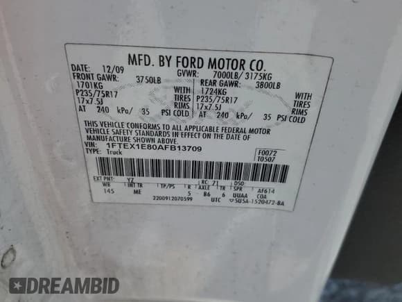 ✅ 2010 Ford F-150 XL • VIN: 1FTEX1E80AFB13709 • Lot: 53610845. Listed on Copart with 340,542 mi. Free auction sales archive from the USA and detailed vehicle history report at DreamBid. Image 14.