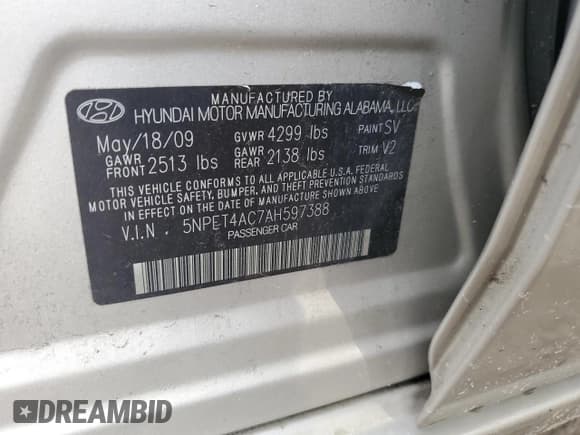 ✅ 2010 Hyundai Sonata GLS • VIN: 5NPET4AC7AH597388 • Лот: 79172374. Опубликован ранее на Copart с пробегом 127 514 миль. Бесплатный доступ к архиву аукционных продаж из США и подробный отчёт об истории автомобиля на DreamBid. Изображение 12.