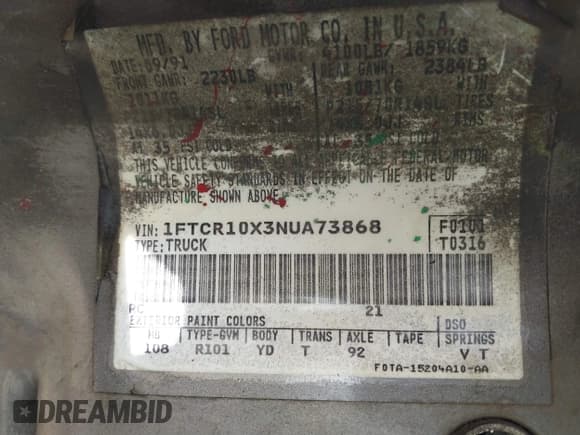 ✅ 1992 Ford Ranger XLT • VIN: 1FTCR10X3NUA73868 • Lot: 41836220. Listed on IAAI with 97,165 mi. Free auction sales archive from the USA and detailed vehicle history report at DreamBid. Image 9.