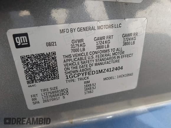 ✅ 2021 Chevrolet Silverado 1500 LT Trail Boss • VIN: 1GCPYFED1MZ412404 • Lot: 42581999. Listed on IAAI with 73,245 mi. Free auction sales archive from the USA and detailed vehicle history report at DreamBid. Image 9.