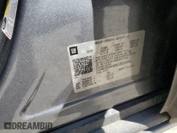 ✅ 2018 Chevrolet Traverse LT Cloth • VIN: 1GNERGKWXJJ225356 • Lot: 74122474. Wystawiony na Copart z przebiegiem 73 225 mil. Bezpłatny archiwum sprzedaży aukcyjnych z USA i szczegółowy raport historii pojazdu na DreamBid. Zdjęcie 15.